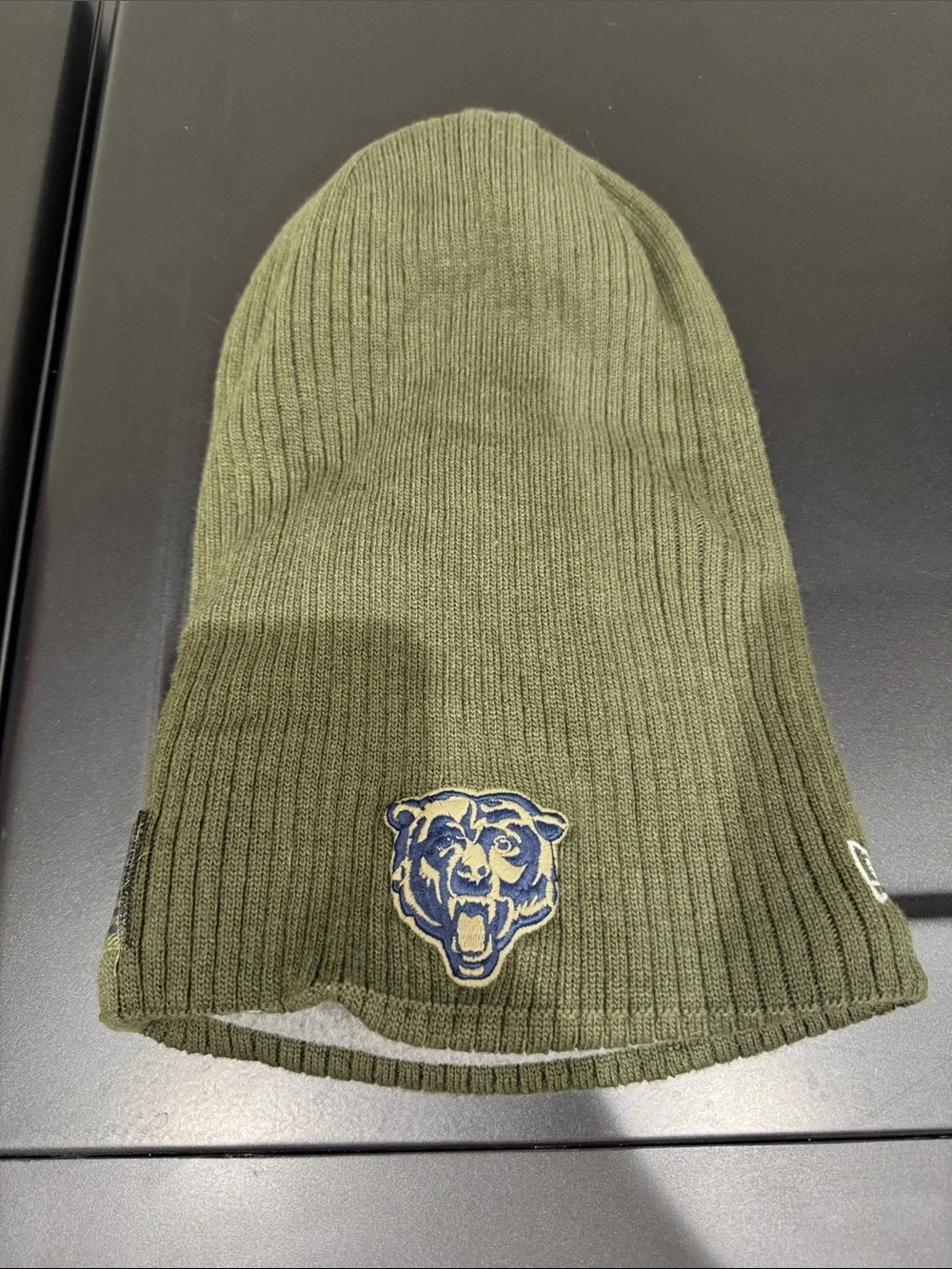 NFL Olive Green Knit Beanie with Navy Bear Patch